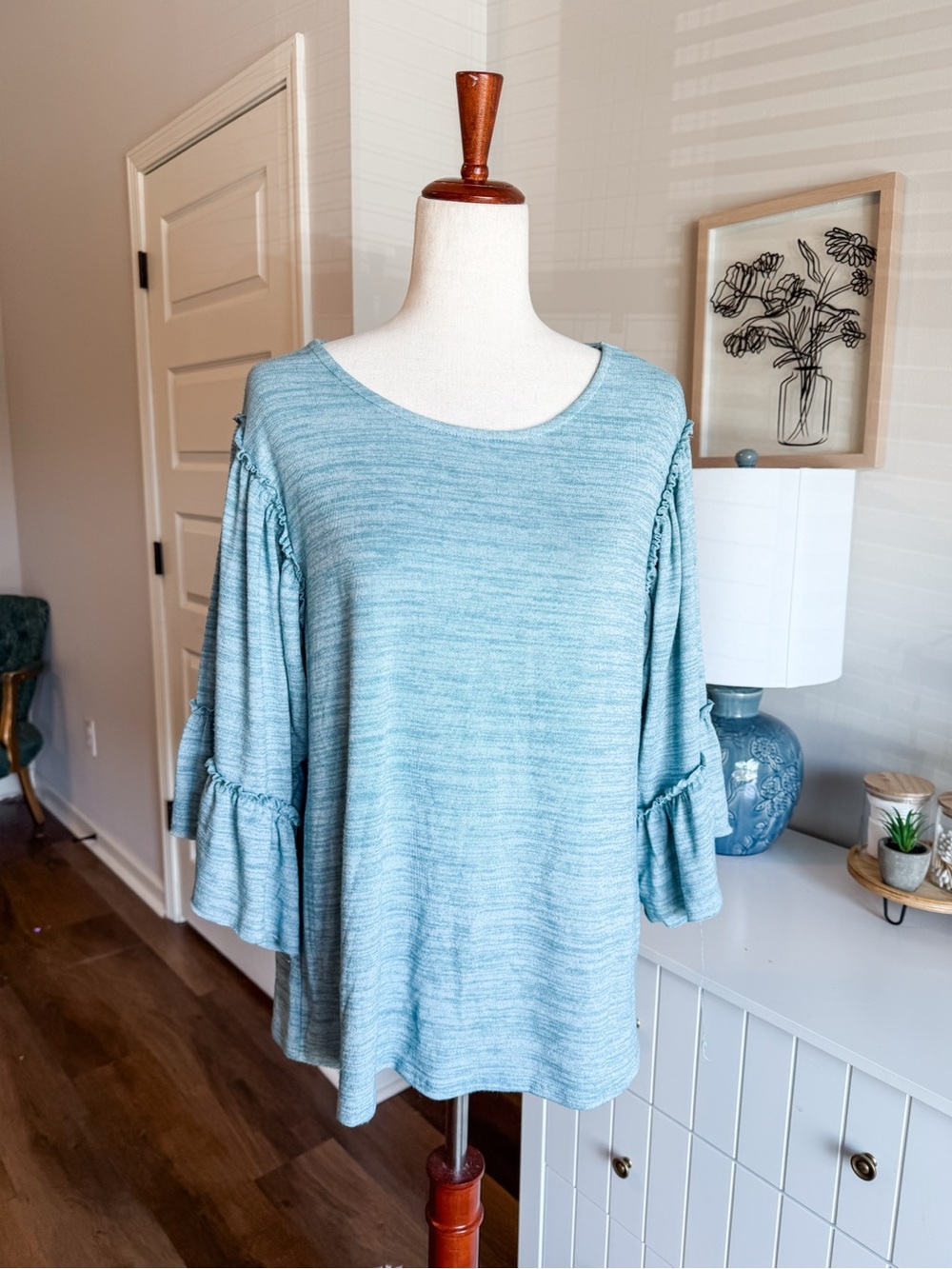 Cupio Light Blue Ruffle Sleeve Tunic Top